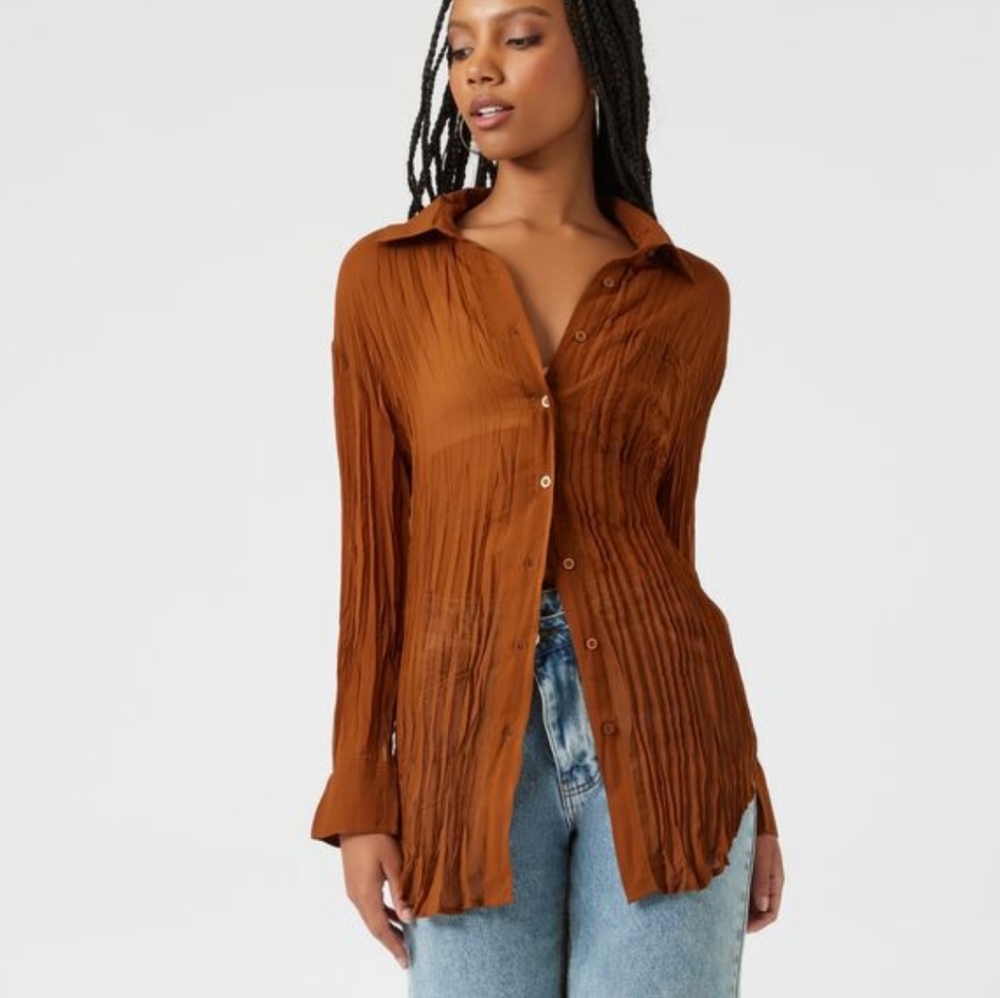 *3 For $30* Brown Sheer Women's Shirt Size M